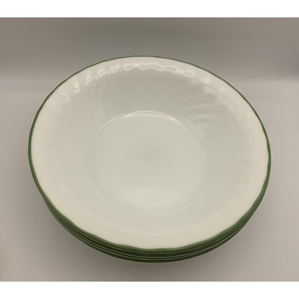 Set of 4 Corelle White With Green Rim 7.25” Soup/Cereal Bowls USA - Picture 2 of 6